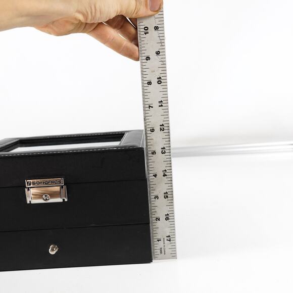 Songmics Black Synthetic Leather Watch Box 8 Slot Glass Window Lid Display Case - Picture 14 of 15